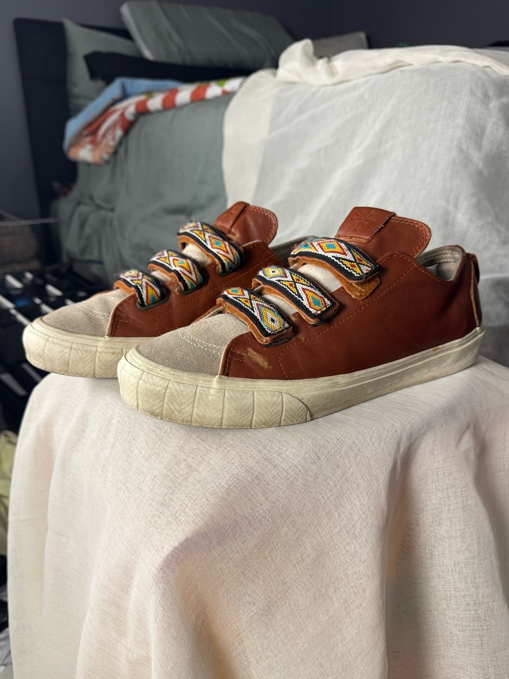 *RARE* Taka Hayashi x Vans Vault Velcro/Leather/suede Mexican/Aztec blanket sz11